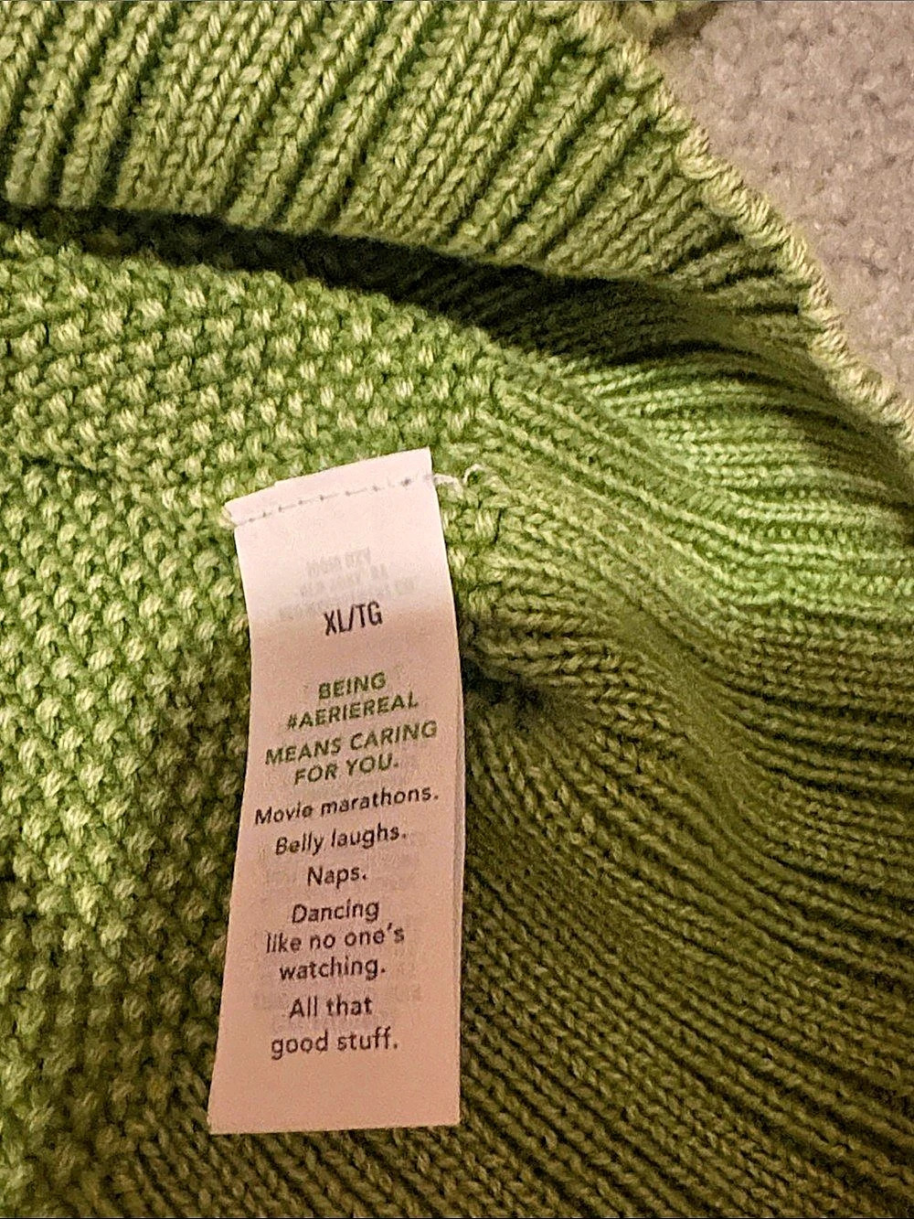 Aerie Cotton Knit Sweater Green XL Like New - Picture 5 of 7